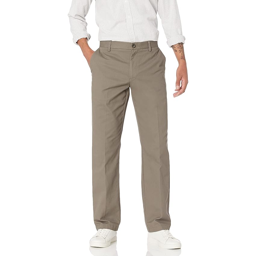 Amazon Essentials Pantaloni Chino Senza Pince sul Davanti e Antipiega