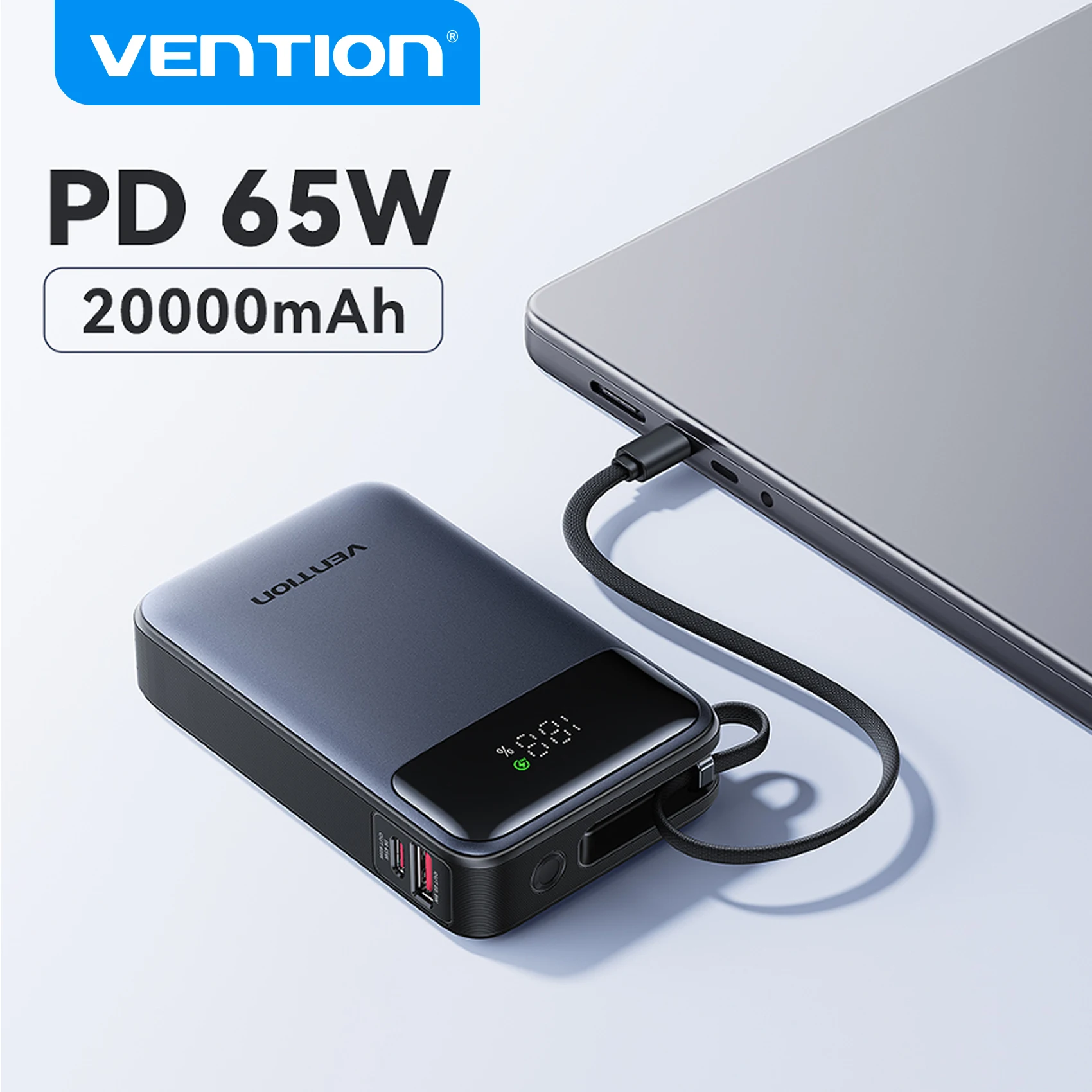 Vention Power Bank 65W 20000mAh con Cavo USB-C Integrato