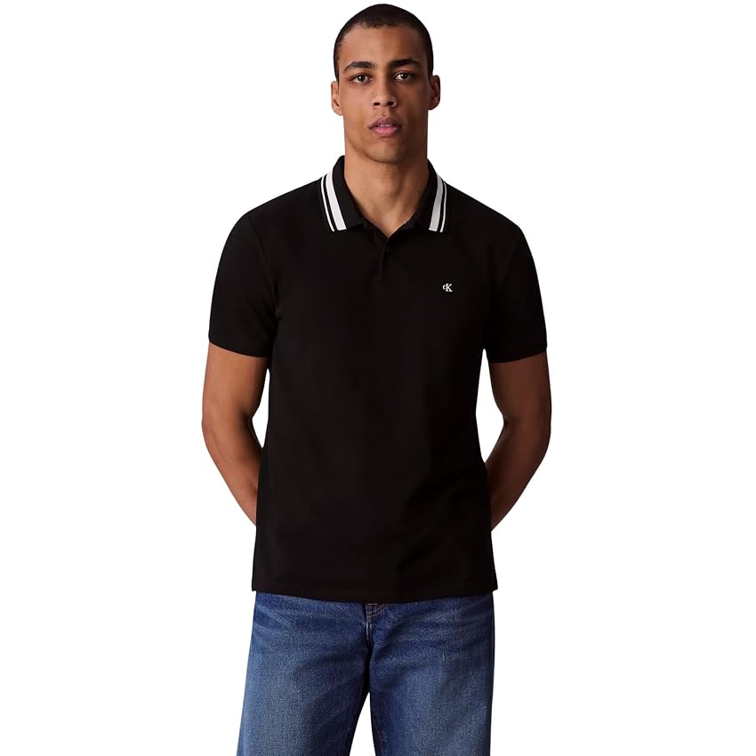 Calvin Klein Uomo Maglietta Polo Maniche Corte Monogram Pique Tipped in Cotone