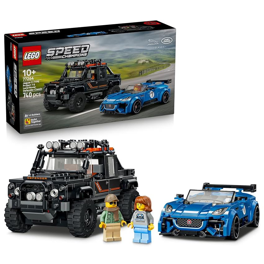 LEGO Speed Champions Jaguar Project 7 e Land Rover Defender - Kit di Modellismo STEM
