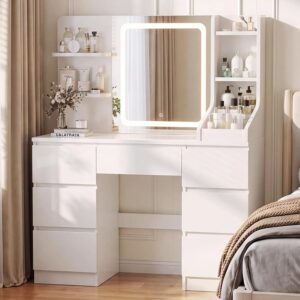 JUMMICO Toeletta da Trucco con Specchio LED Regolabile – Postazione Trucco Moderna
