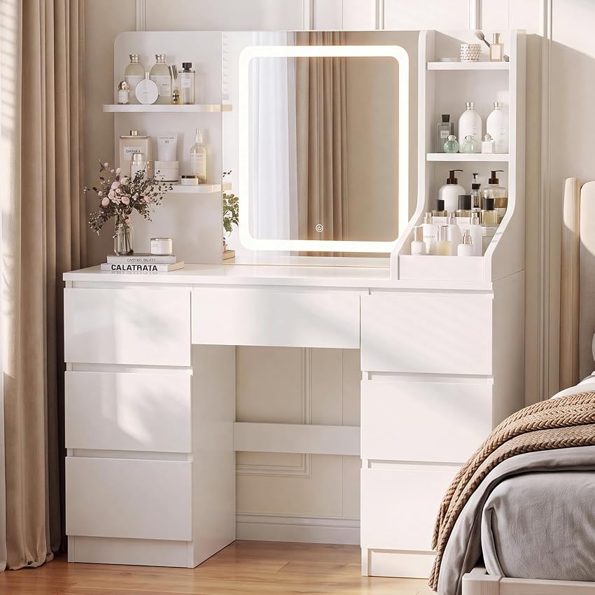 JUMMICO Toeletta da Trucco con Specchio LED Regolabile – Postazione Trucco Moderna