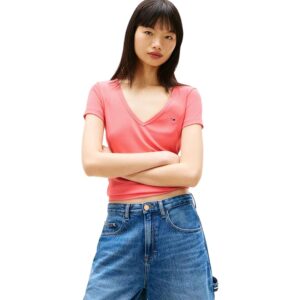 Tommy Jeans T-Shirt Maniche Corte Donna Slim Essential Rib Scollo a V