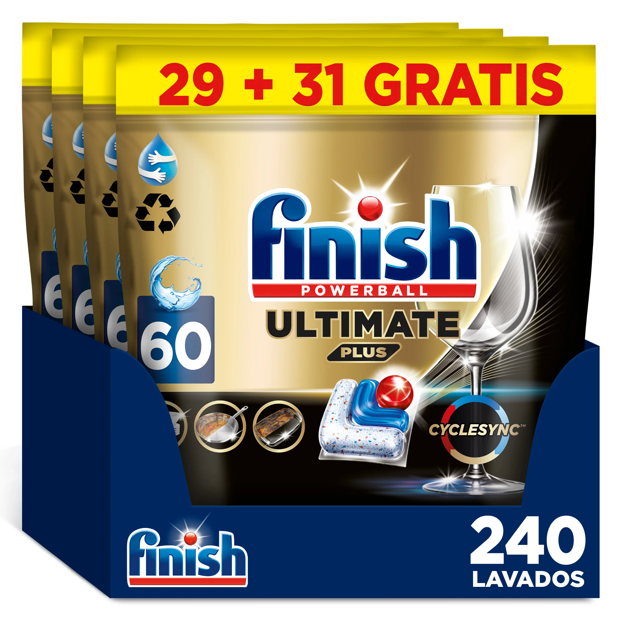 Finish powerball ultimate plus all in 1 x60 x120 x180 x240 dishwasher tablets