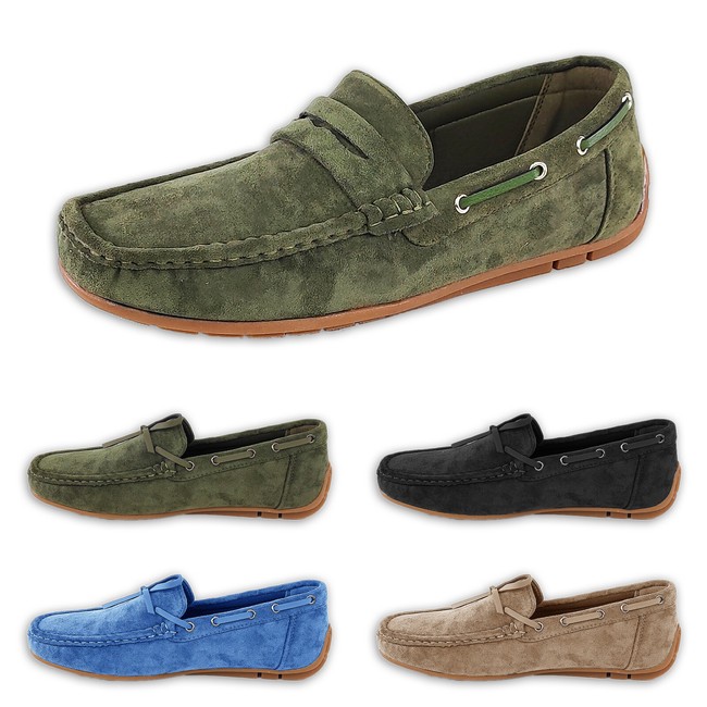 Mocassini Uomo Estivi Scamosciati Scarpe Comode Casual Laccetti Camoscio VEQUE
