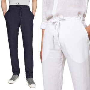 Pantalone Uomo Di Lino Elegante Jeans Casual Nero Bianco Blu Verde Veque