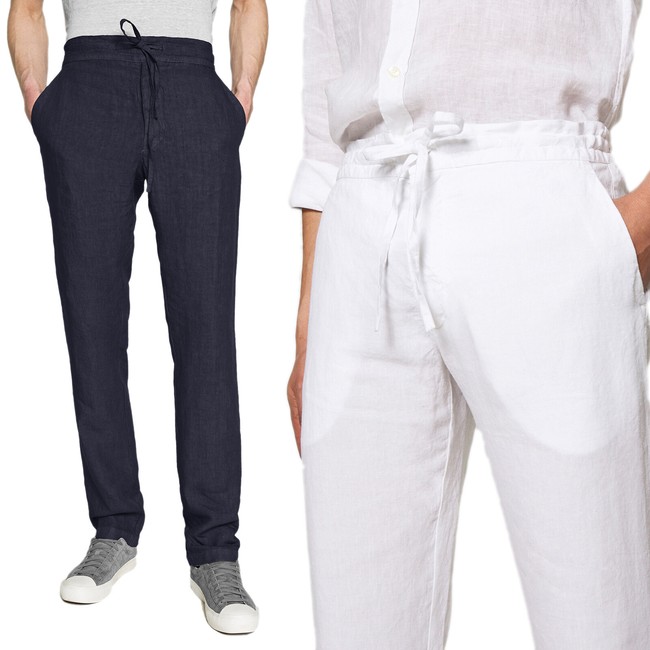 Pantalone Uomo Di Lino Elegante Jeans Casual Nero Bianco Blu Verde Veque