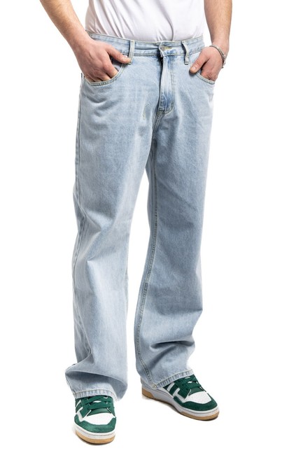 Pantaloni Uomo Jeans Ampio Baggy Fit Basic Denim Cotone Casual Sportivo VEQUE