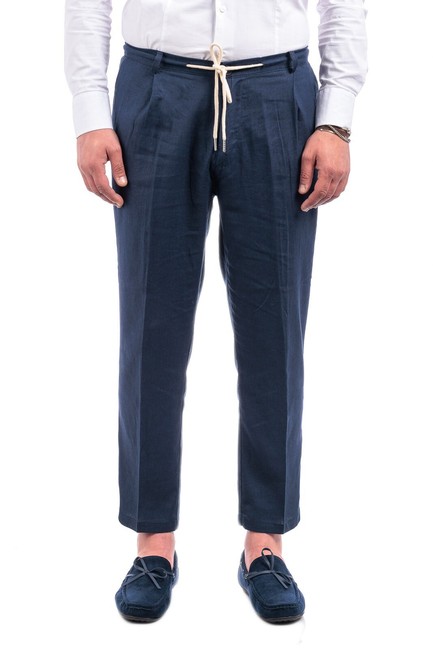 Pantaloni Uomo 100% Lino Pantalone Pinces Made In Italy Chino America VEQUE