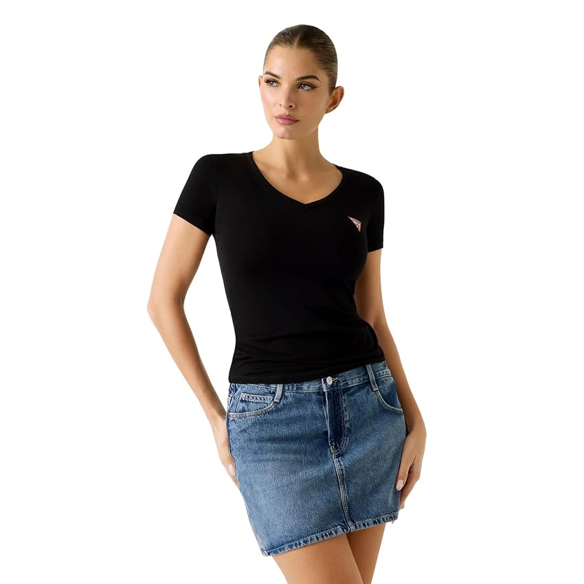 Guess Woman's T-Shirt Slim Fit T-Shirts SS VN Mini Triangle Tee L