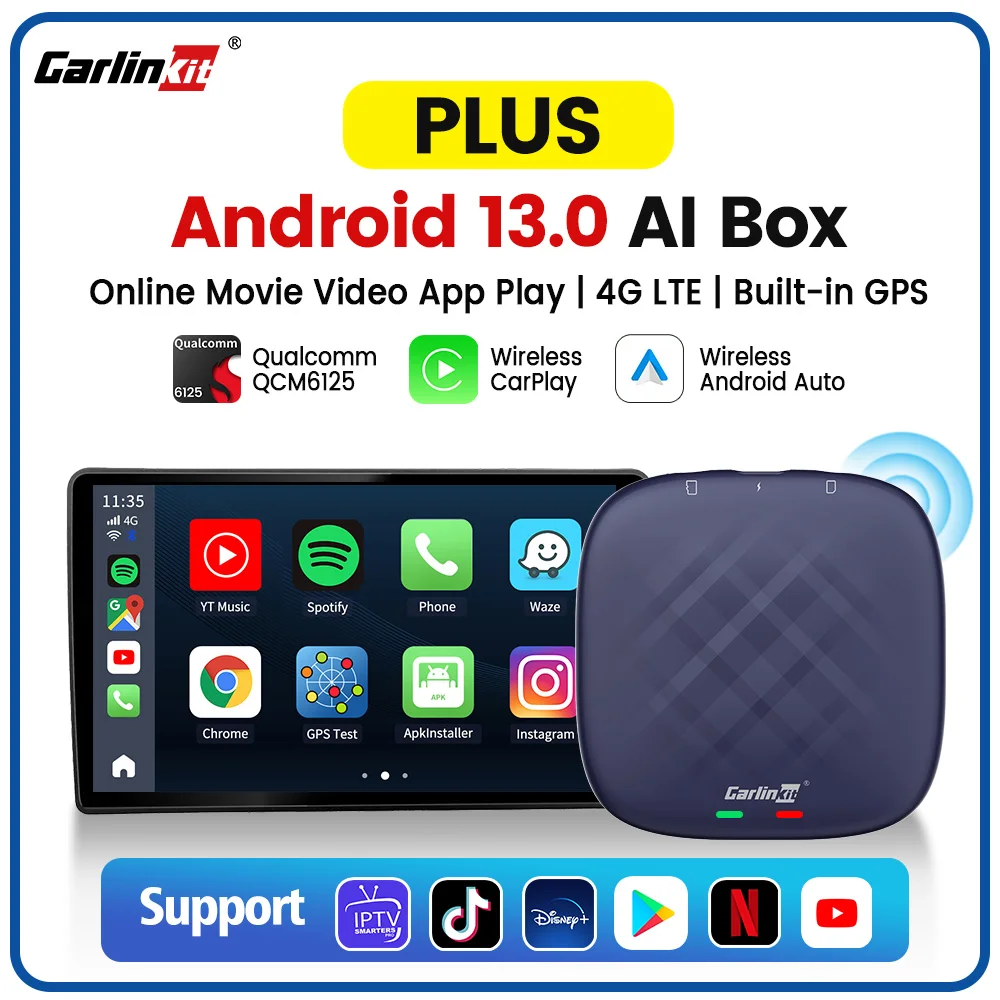 Carlinkit CarPlay Ai TV Box Plus Android13 8 + 128GB QCM 8-Core 665 6125 Wireless