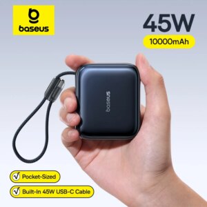 Baseus Power Bank Mini 45W 10000mAh con Cavo USB-C Integrato
