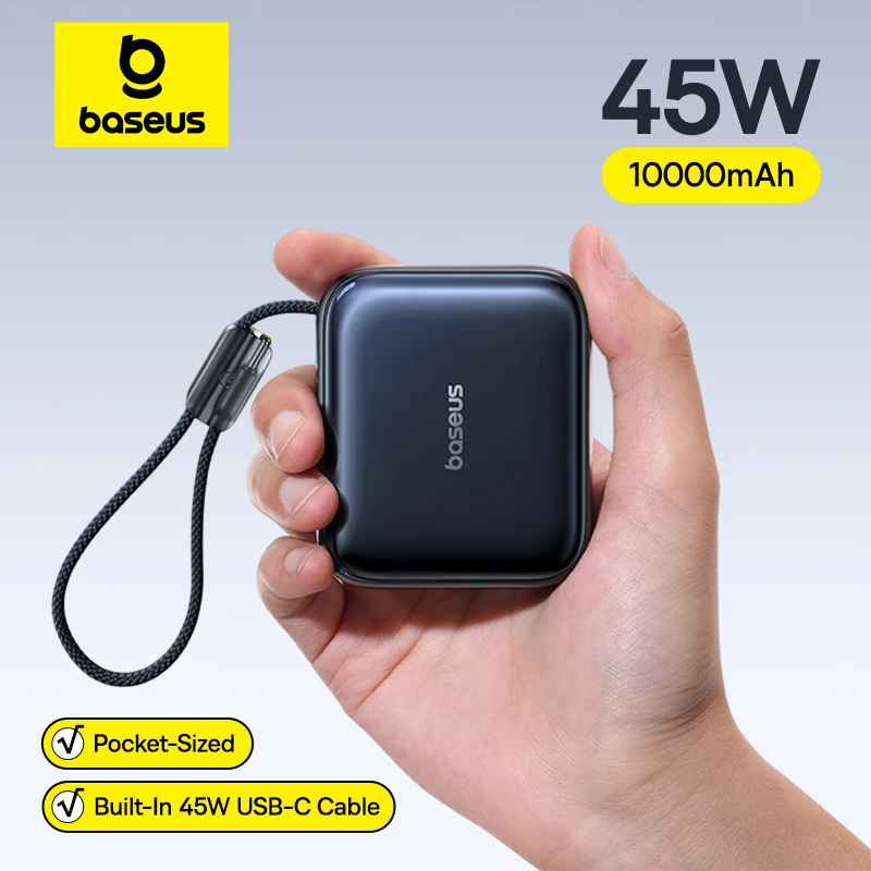 Baseus Power Bank Mini 45W 10000mAh con Cavo USB-C Integrato