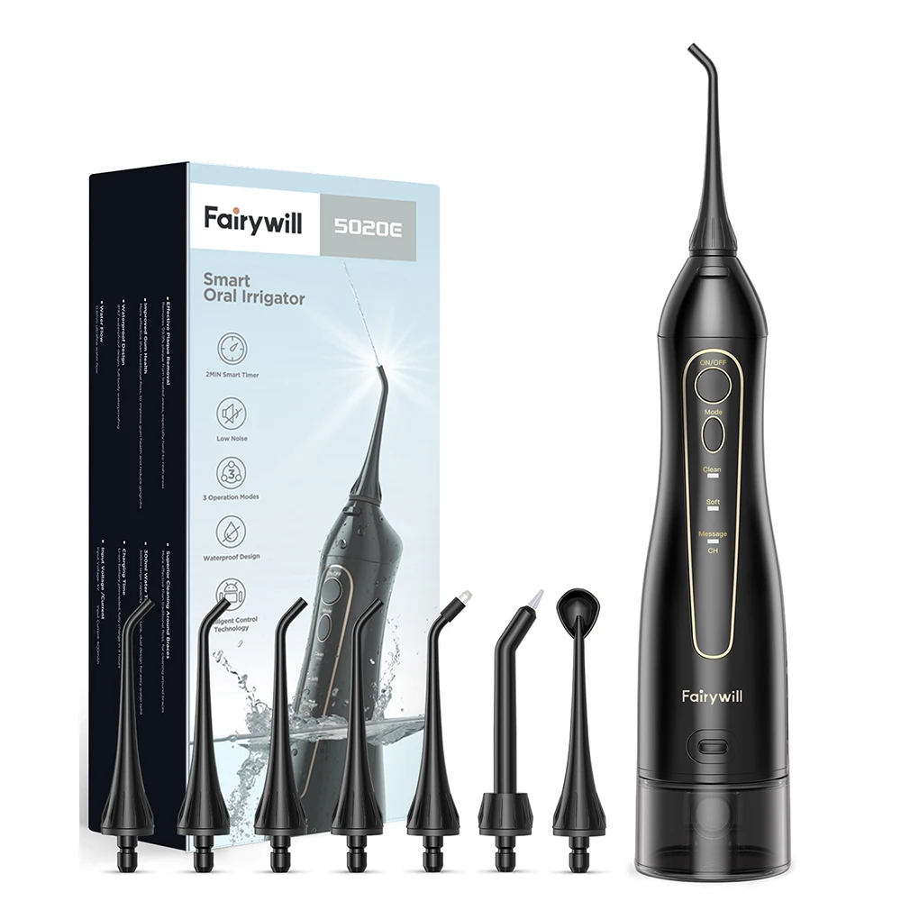 Fairywill Idropulsore per Denti 300ML Irrigatore Orale Ricaricabile Portatile Dentale
