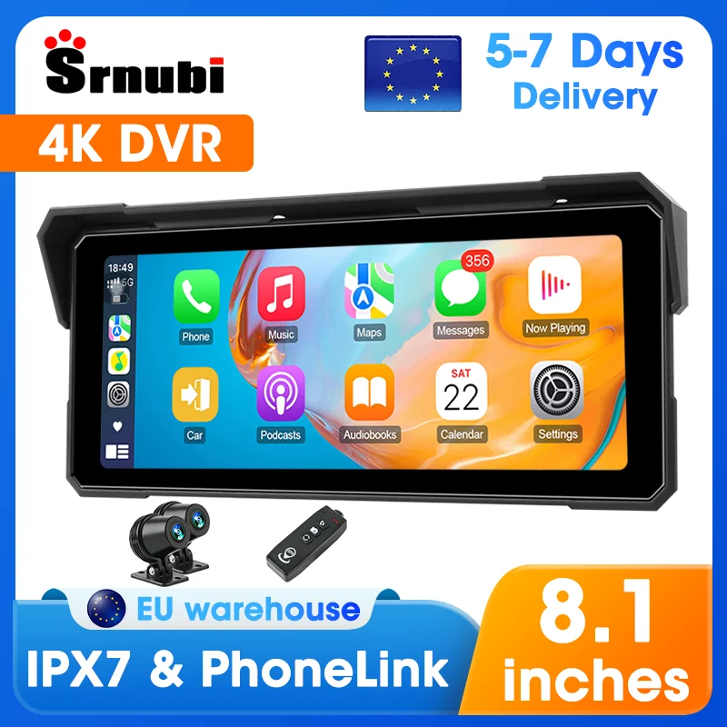 7/8.1 pollici Moto 4K DVR WIFI portatile Moto Navigazione GPS per Wireless Carplay