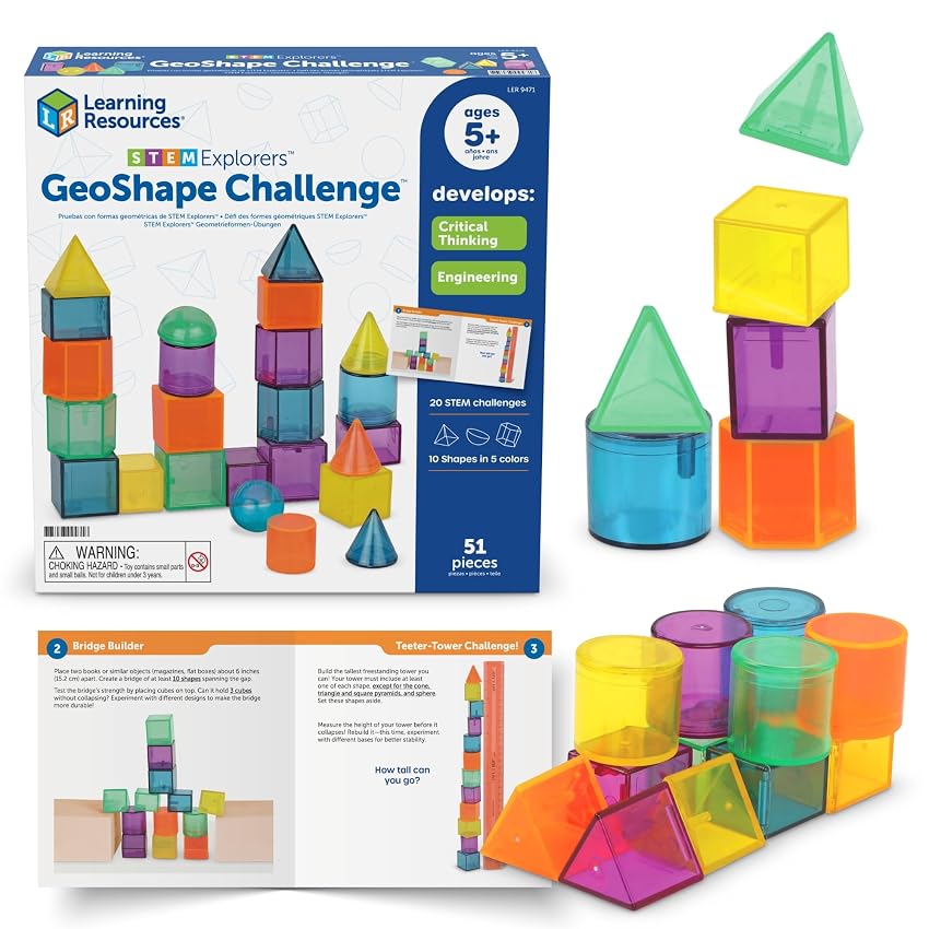 Learning Resources Gioco Educativo STEM Forme Geometriche 3D – 50 Pezzi