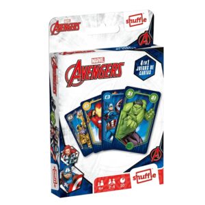 Shuffle Avengers - Scatola di carte per bambini 4 giochi in 1. Naipes illustrati con