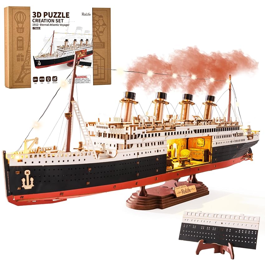 Rolife Puzzle 3D in Legno Modello di Nave Titanic - Kit di Costruzione a Incastro da 433 Pezzi