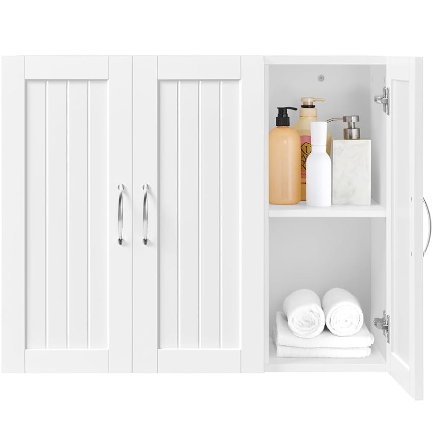 Yaheetech Mobile da Parete Mobiletto da Bagno con 3 Porte Armadietto Moderno a Muro
