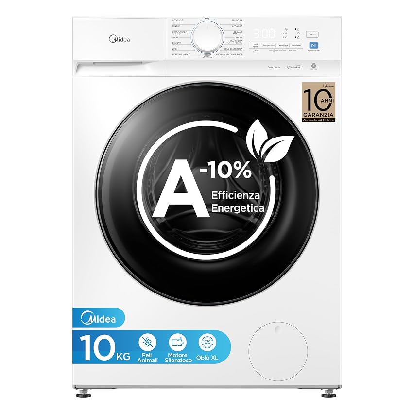 Midea Lavatrice 10 kg Classe A-10% 1400 Giri Silent Inverter Motor