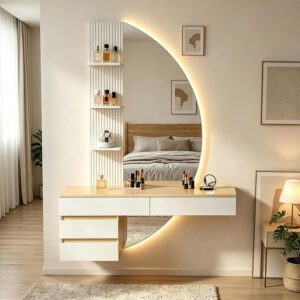 TRIUMPHKEY Tavolo da Trucco Sospeso con Luci LED e Specchio HD Dimmerabile