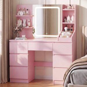 JUMMICO Toeletta da Trucco con Specchio LED Regolabile – Postazione Trucco Moderna