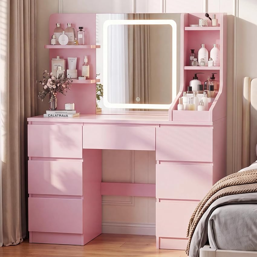 JUMMICO Toeletta da Trucco con Specchio LED Regolabile – Postazione Trucco Moderna