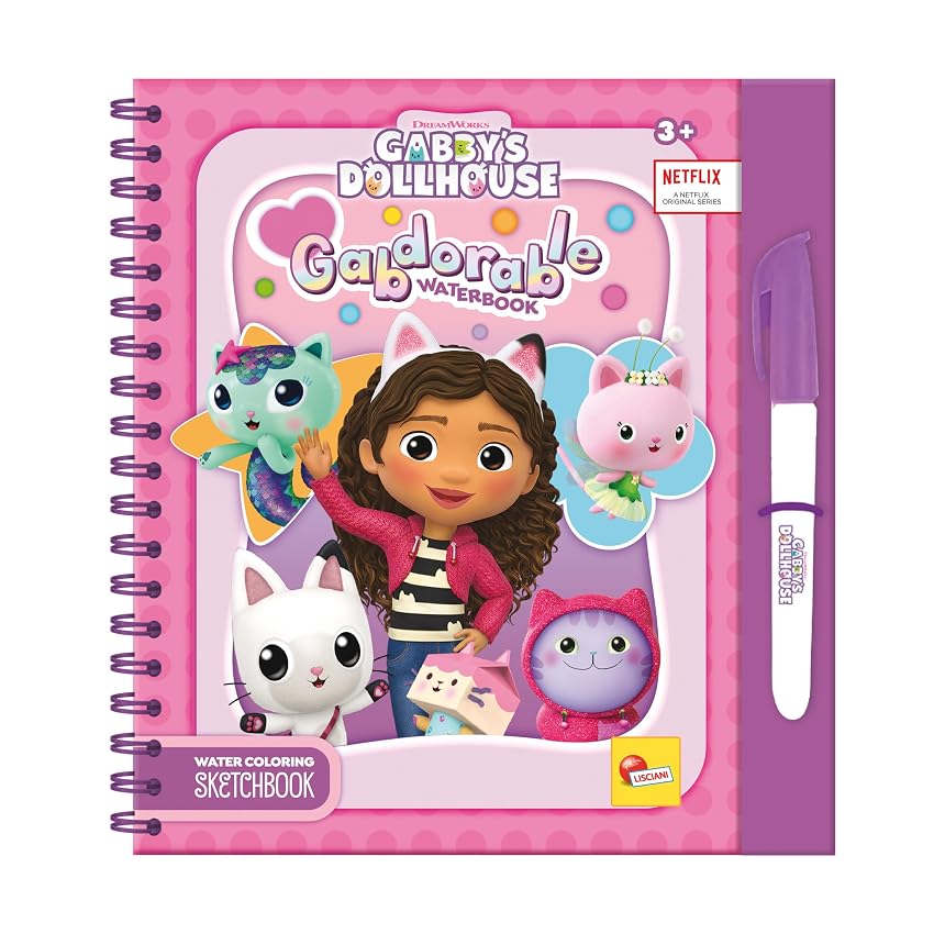Lisciani - Libro da colorare ad Acqua GABBY'S Dollhouse - Libro di attività Riutilizzabile con Penna ad Acqua