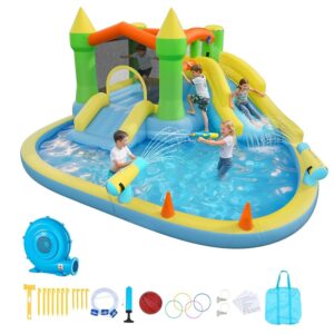 VEVOR Castello Gonfiabile da Esterno per Bambini 382 x 398 x 197 cm con Scivolo Piscina Gioco d'Acqua