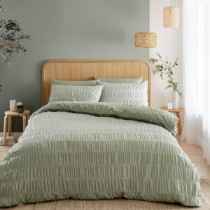 Catherine Lansfield Seersucker - Set copripiumino king size con federe