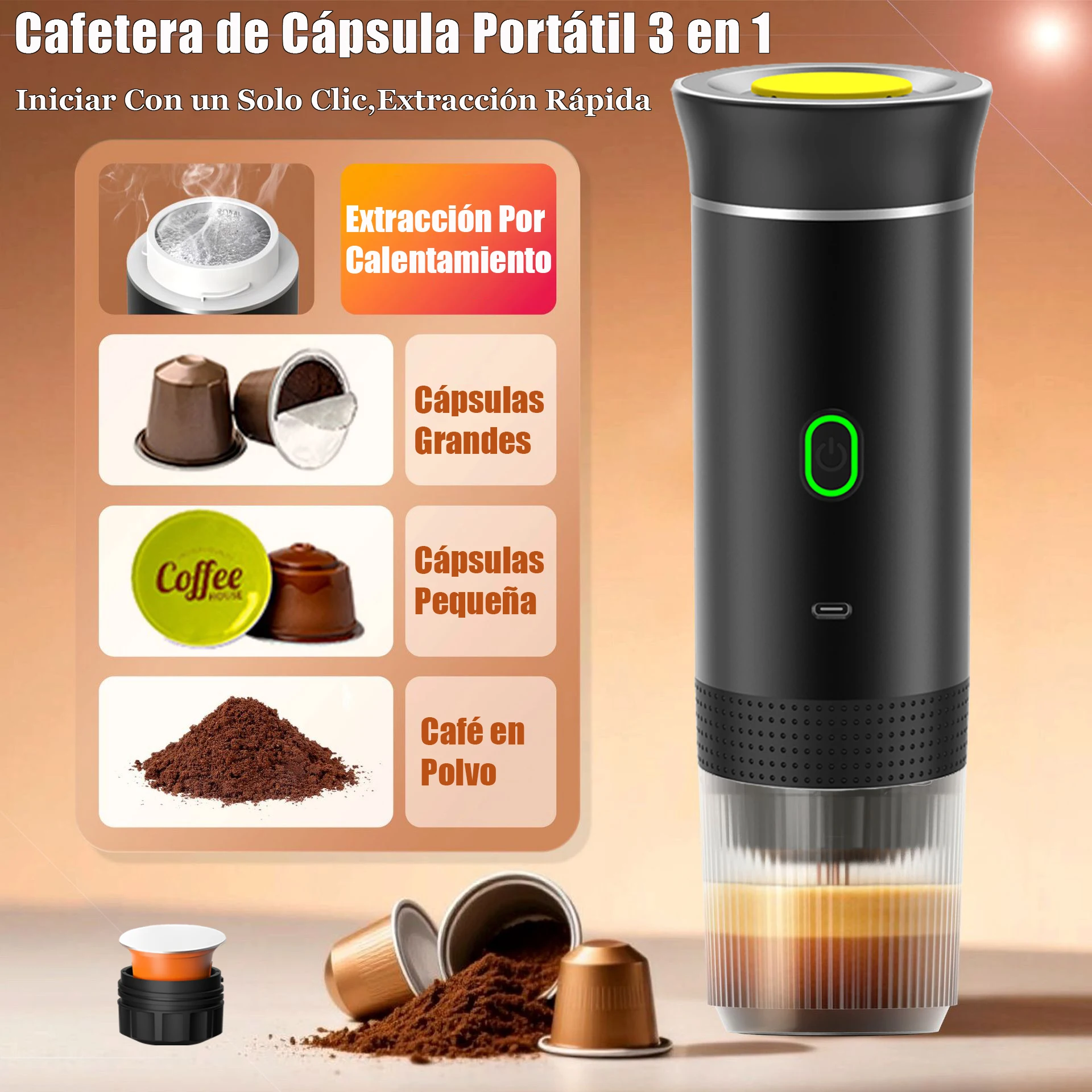 Macchina da caffè a capsule portatile elettrica wireless 3 in 1 per macchina da caffè