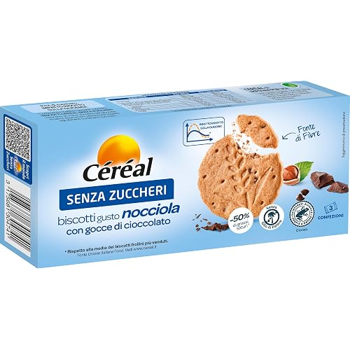 Céréal | Biscotti Gusto Nocciola con Gocce di Cioccolato Senza Zuccheri
