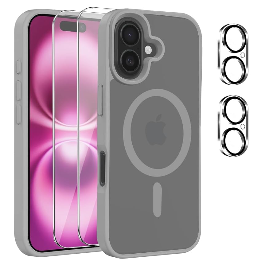 Magnetic Cover per iPhone 16 Compatibile con 2 vetri temperati e 2 vetri per fotocamera