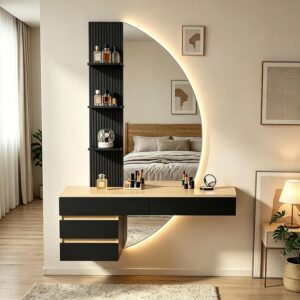 TRIUMPHKEY Tavolo da Trucco Sospeso con Luci LED e Specchio HD Dimmerabile
