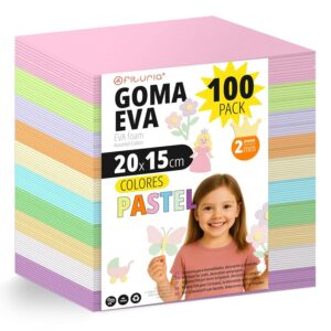 OFITURIA Confezione da 100 fogli di gomma EVA colori pastello
