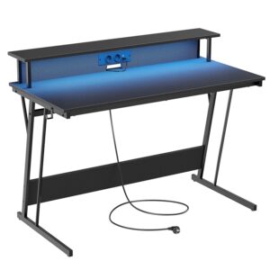 VASAGLE Scrivania da Gaming con Luci LED e Prese di Corrente