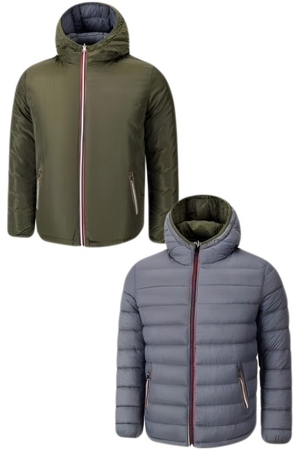 Giubbotto Invernale Double Face Uomo Giubbino Cappuccio Imbottito Giacca VEQUE