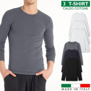 Set 3 T-Shirt Uomo Manica Lunga Caldo Cotone Maglia Felpata Inverno VEQUE