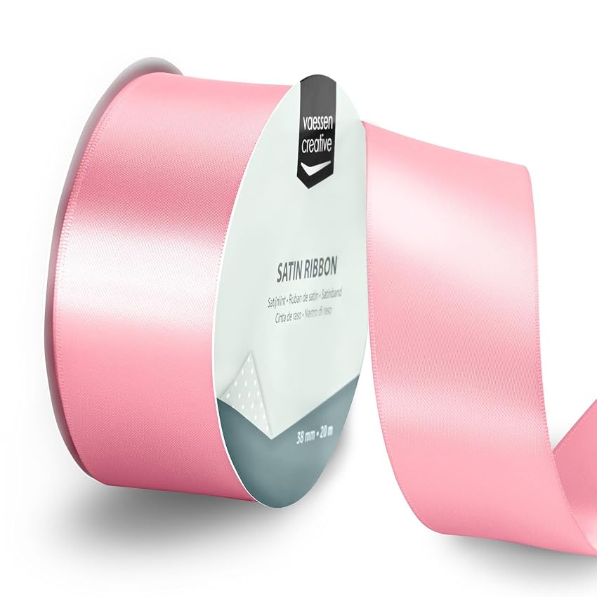 Vaessen Creative Nastro di Raso Rosa Chiaro - 20 m x 38 mm - Doppia Faccia