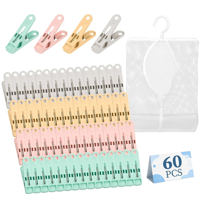 Alyvisun 60 Mollette da Bucato con Sacchetto e Molle Resistenti