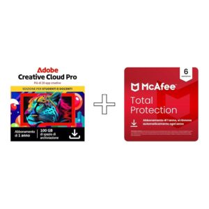 Adobe Creative Cloud Pro | Student & McAfee Total Protection 2025 (Rinnovo automatico)