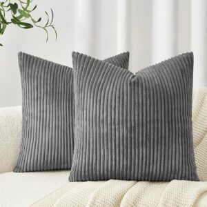 Topfinel Set di 2 Copricuscini 40x40 Grigio scuro a coste con motivo a righe Copricuscini