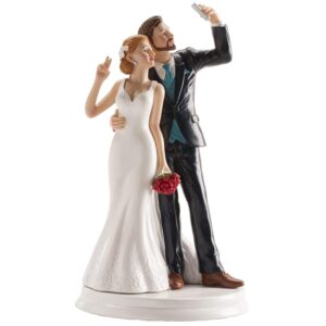 dekora – Sposini per Torta Matrimonio “Sposi selfie” - 20 cm di altezza – Cake topper