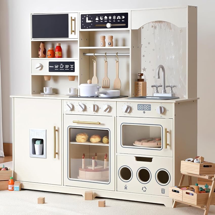 besrey Cucina Giocattolo per Bambini in Legno 105cm con Luci e Suoni