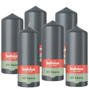 Bolsius - Candele a pilastro – grigio – 15 cm – 6 pezzi