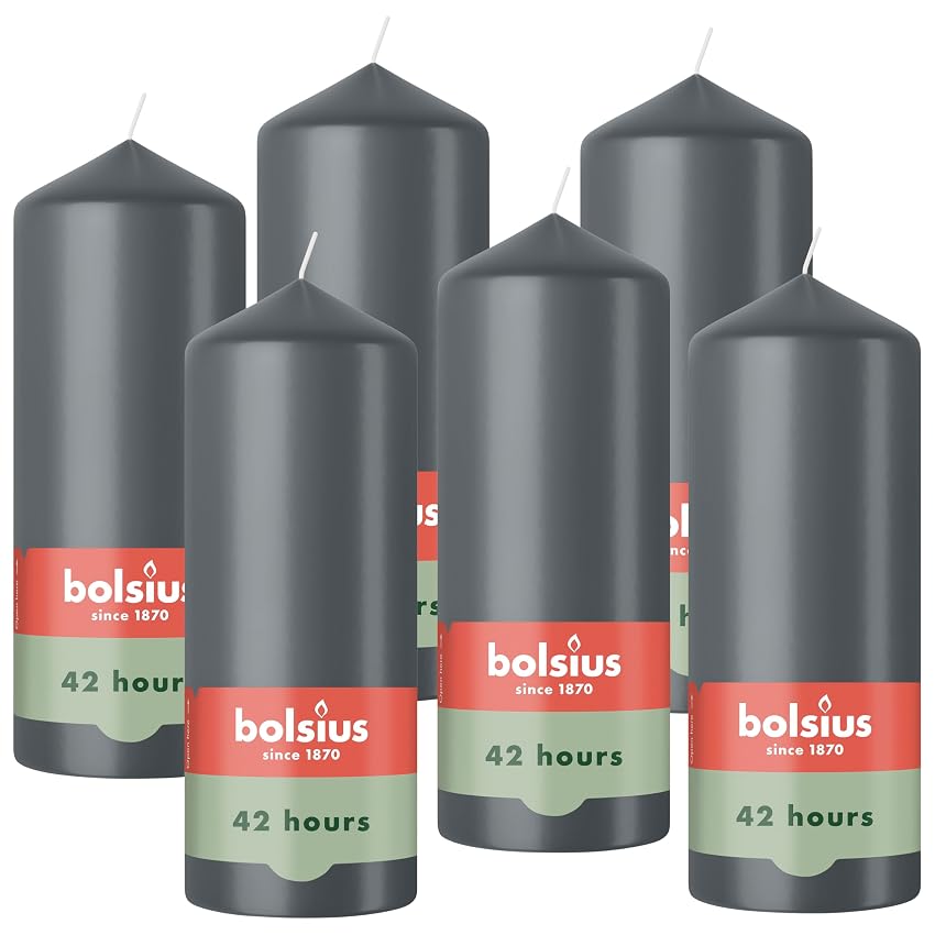 Bolsius - Candele a pilastro – grigio – 15 cm – 6 pezzi