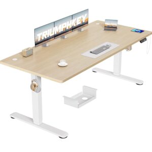 TRIUMPHKEY Scrivania Elettrica 180x80 cm Beige+Bianco con Pannello Smart