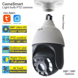 5MP Tuya E27 Lampadina Telecamera Esterna Wifi Esterna IP PTZ Vita Intelligente 256G