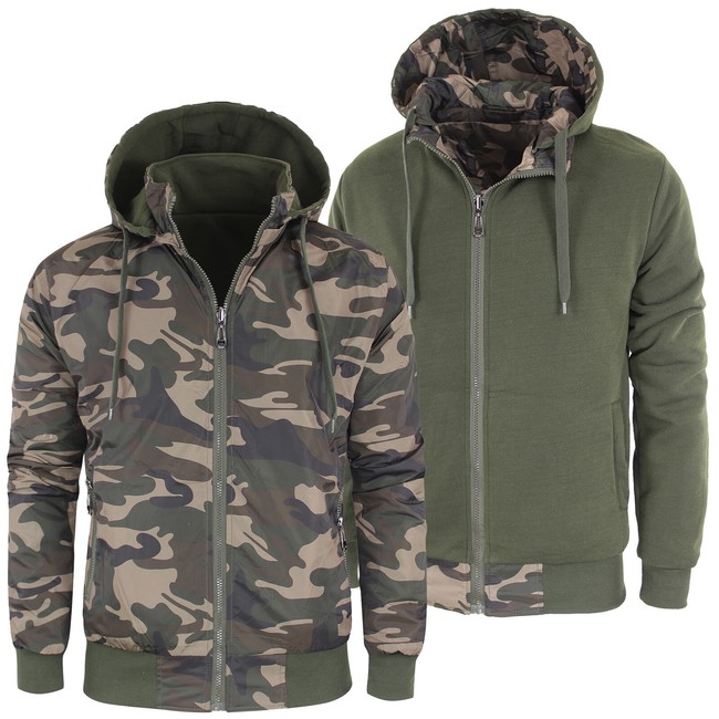 Giubbotto Uomo Invernale Double Face Giubbino Cappuccio Imbottito Militare VEQUE