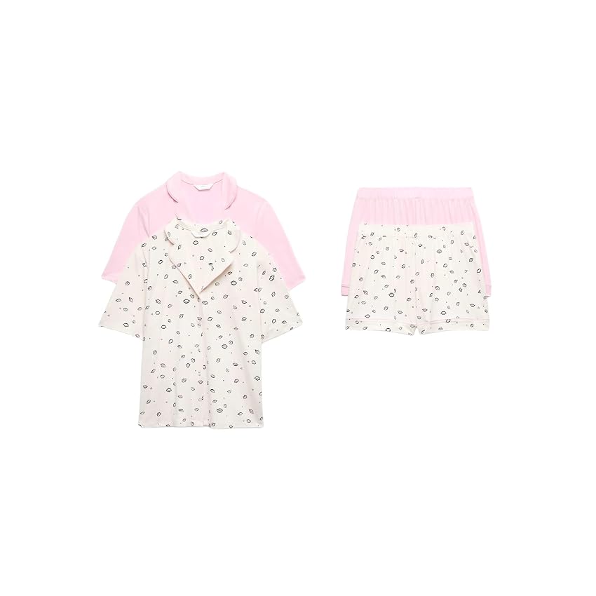 Marks & Spencer Confezione da 2 Completi Shortie con Collo Rever da Donna Rosa
